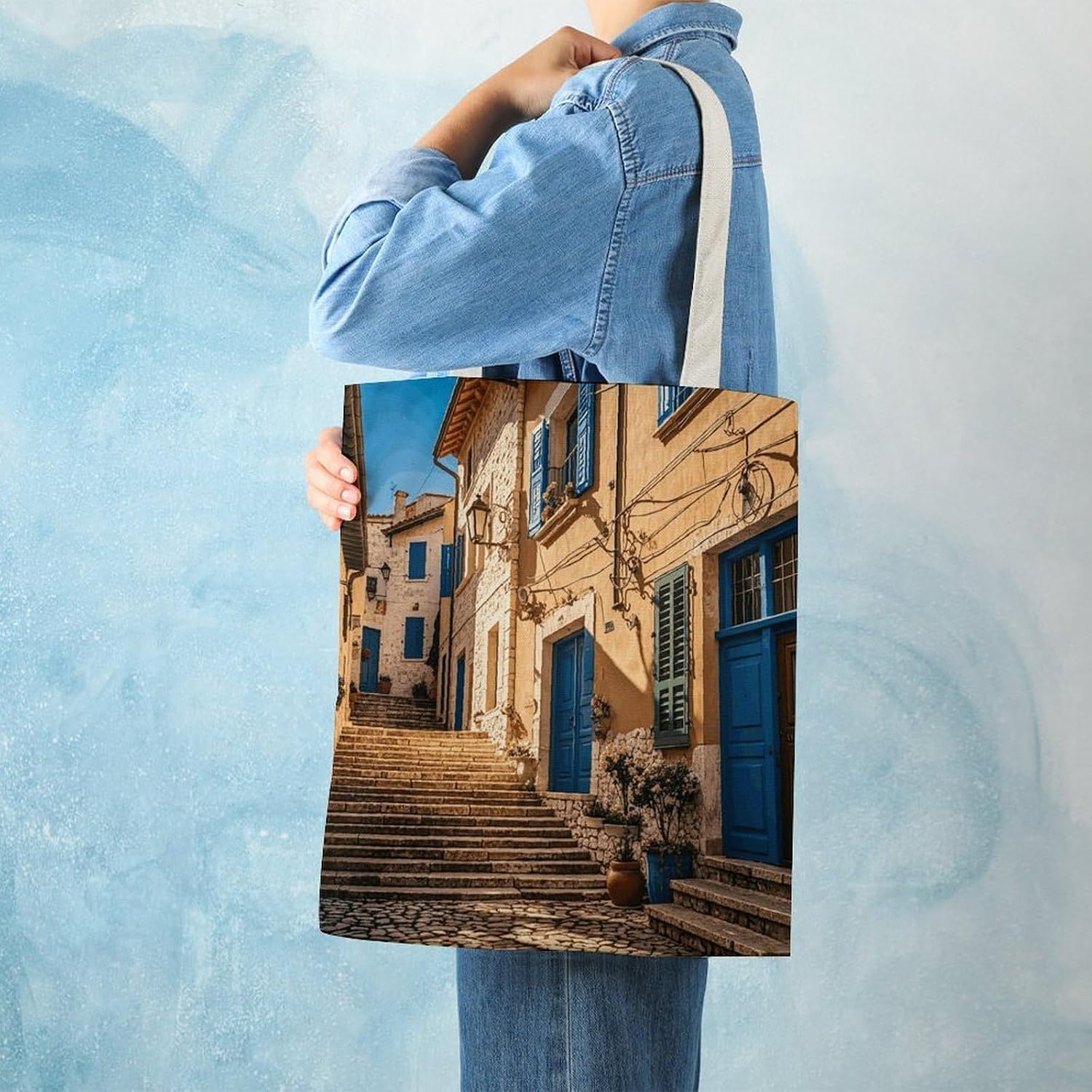 Rock House Landscape Canvas Tote Bag Reusable Grocery Bags Foldable Soft Cotton Shoulder Carry Bag