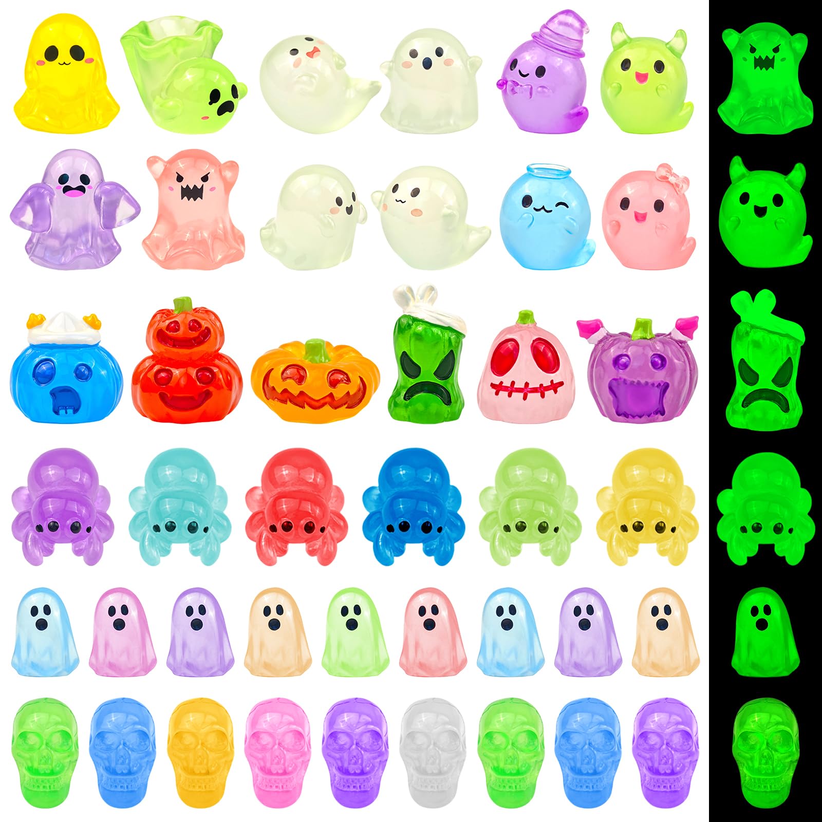 60 Pcs Halloween Luminous Mini Resin Figures Ghost Miniature Figurines