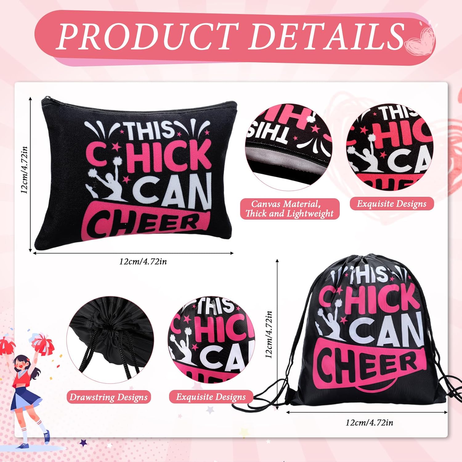 Abbylike 60 Pcs Cheerleading Party Favors Cheer Party Supplies Include 12 Pink Makeup Bag 12 Bracelet 12 Drawstring Backpack 12 Hair Ties 12 Pink Horse Temporary Tattoo for Western Birthday Decoration