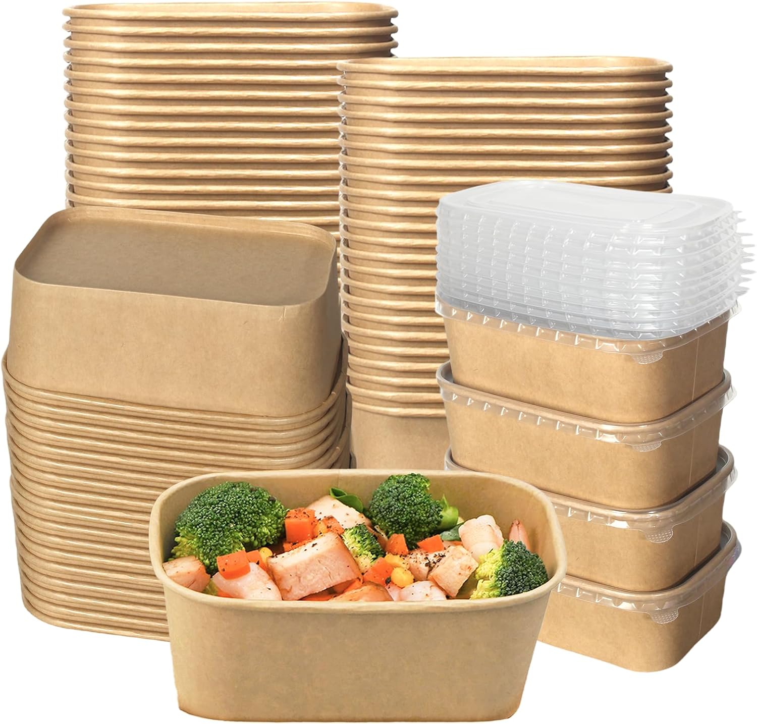 50 Pack Kraft Paper Food Container, 25 OZ