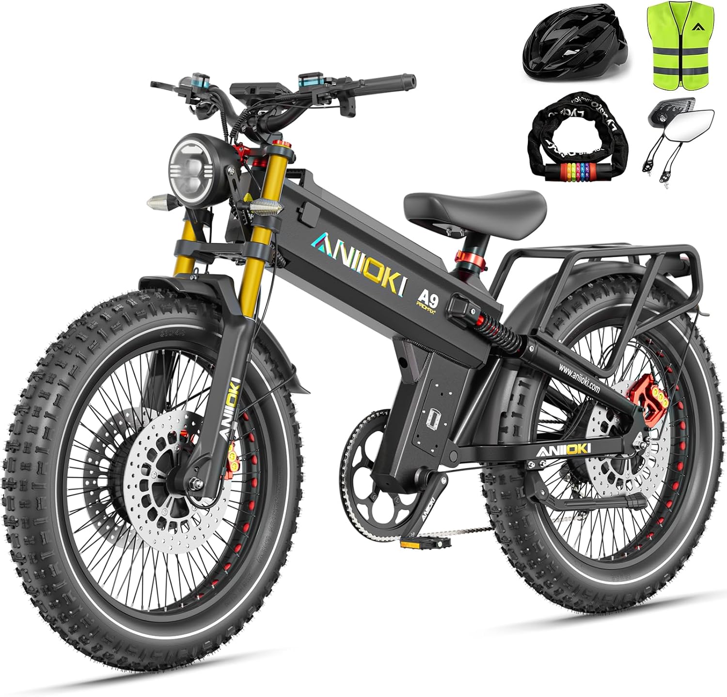ANIIOKI A9 Pro Max Dual Motor Ebike with accessories