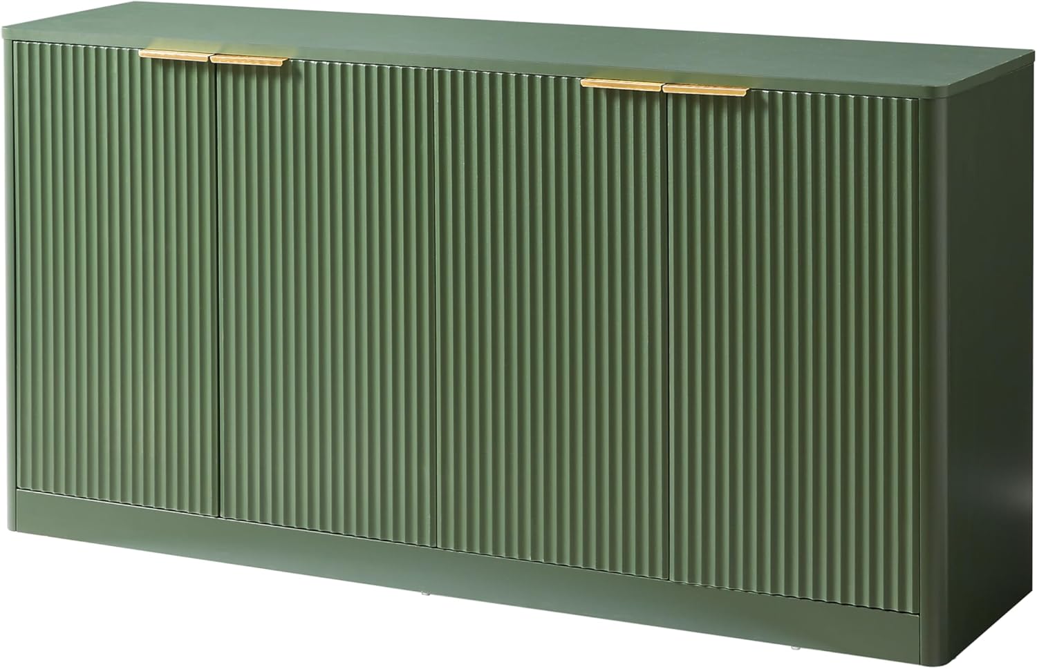 59" Buffet Sideboard Cabinet with Storage, Modern Fluted Accent Credenza with Shelves, Wood TV Console Stand 4 Doors, Sideboards for Office Living Room Hallway Kitchen, Green