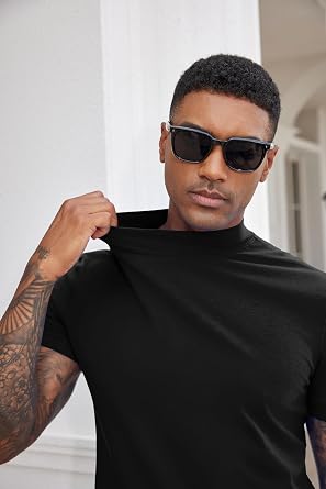 COOFANDY Mens Mock Turtleneck Shirts Casual Premium Cotton Short Sleeve Shirt Basic Half Neck T-Shirts