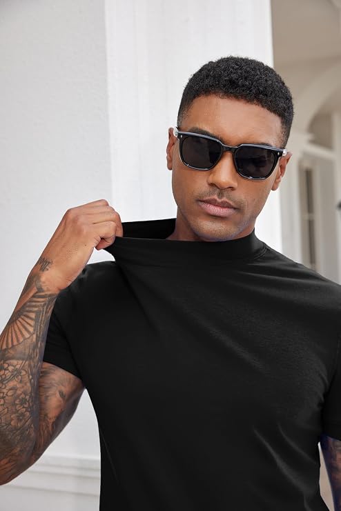 COOFANDY Mens Mock Turtleneck Shirts Casual Premium Cotton Short Sleeve Shirt Basic Half Neck T-Shirts