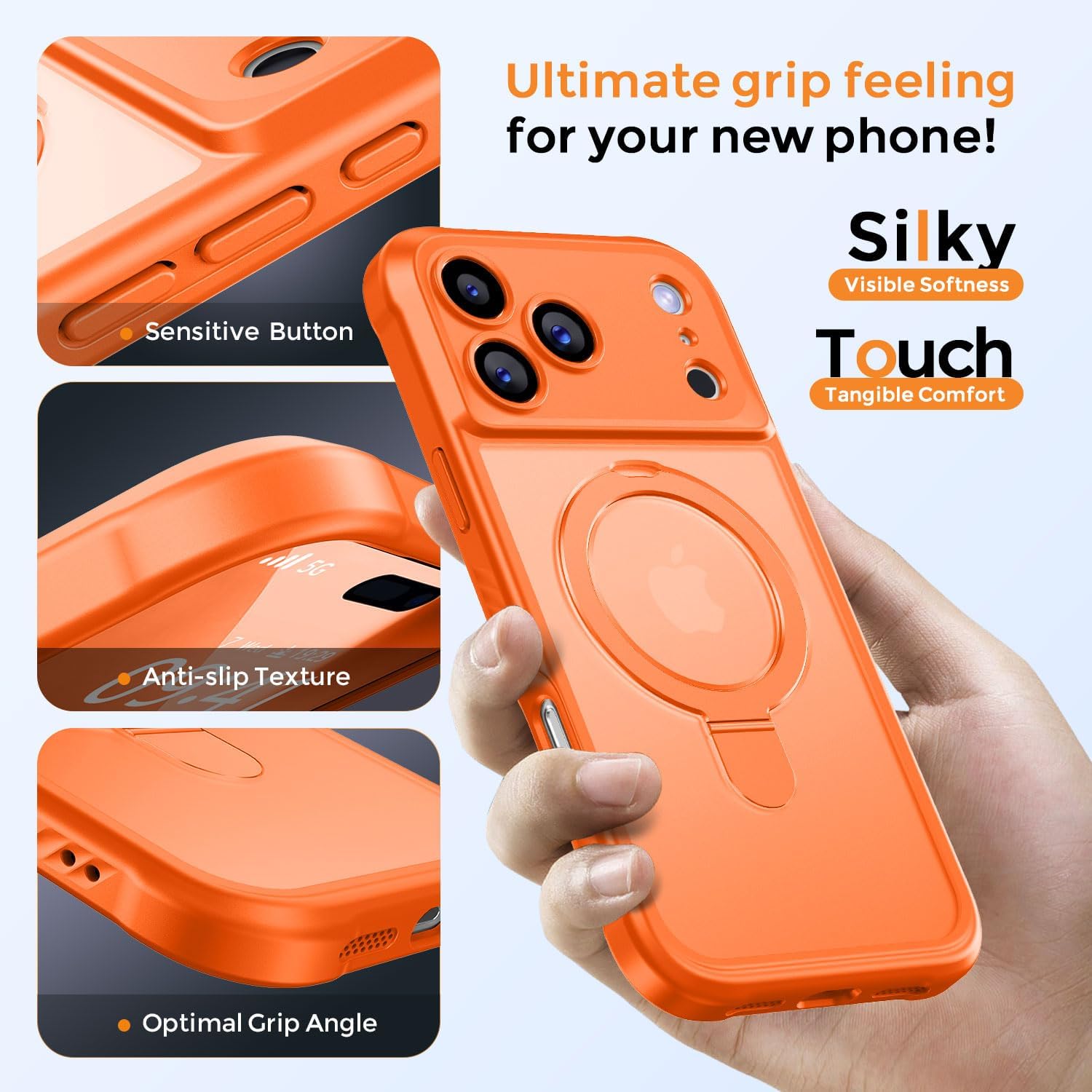 MOCCA Design for iPhone 17 Pro Max Case, Compatible with Magsafe [Premium Invisible Magnetic Ring Stand] [Military Drop Protection] Full Camera Guard Translucent Matte Slim Phone Cover 6.9",Orange