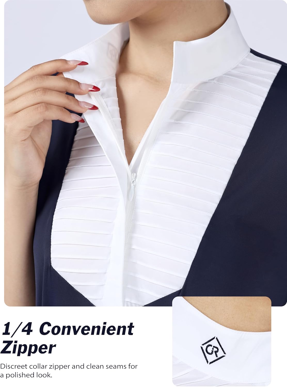 Women’s Short Sleeve Equestrian Show Shirt, Pleated Competition Riding Top - Image 4