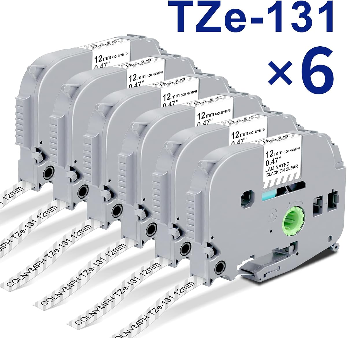 TZe-131 TZe131 Cinta compatible con Brother P-Touch Etiqueta Cinta transparente Paquete de 6 | 12 mm 0.47 Laminado Cinta transparente para máquina de etiquetas Negro en trabajo transparente para Brother P Touch PT-H110 D210 D220 Recambios Easy Peel Home