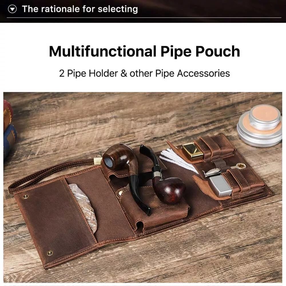 Cowhide Leather Pipes Bag Smoking Accessories Pipe Roll Pouch Tobacco Bag Case