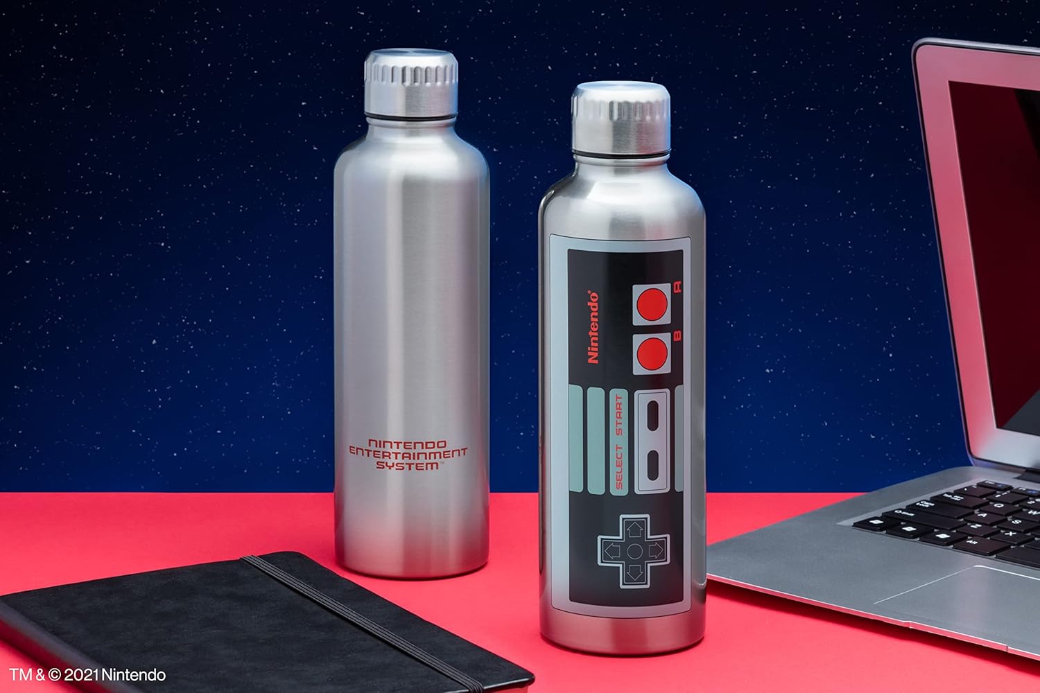 Paladone NES 500ml Stainless Steel Metal Water Bottle, Silver