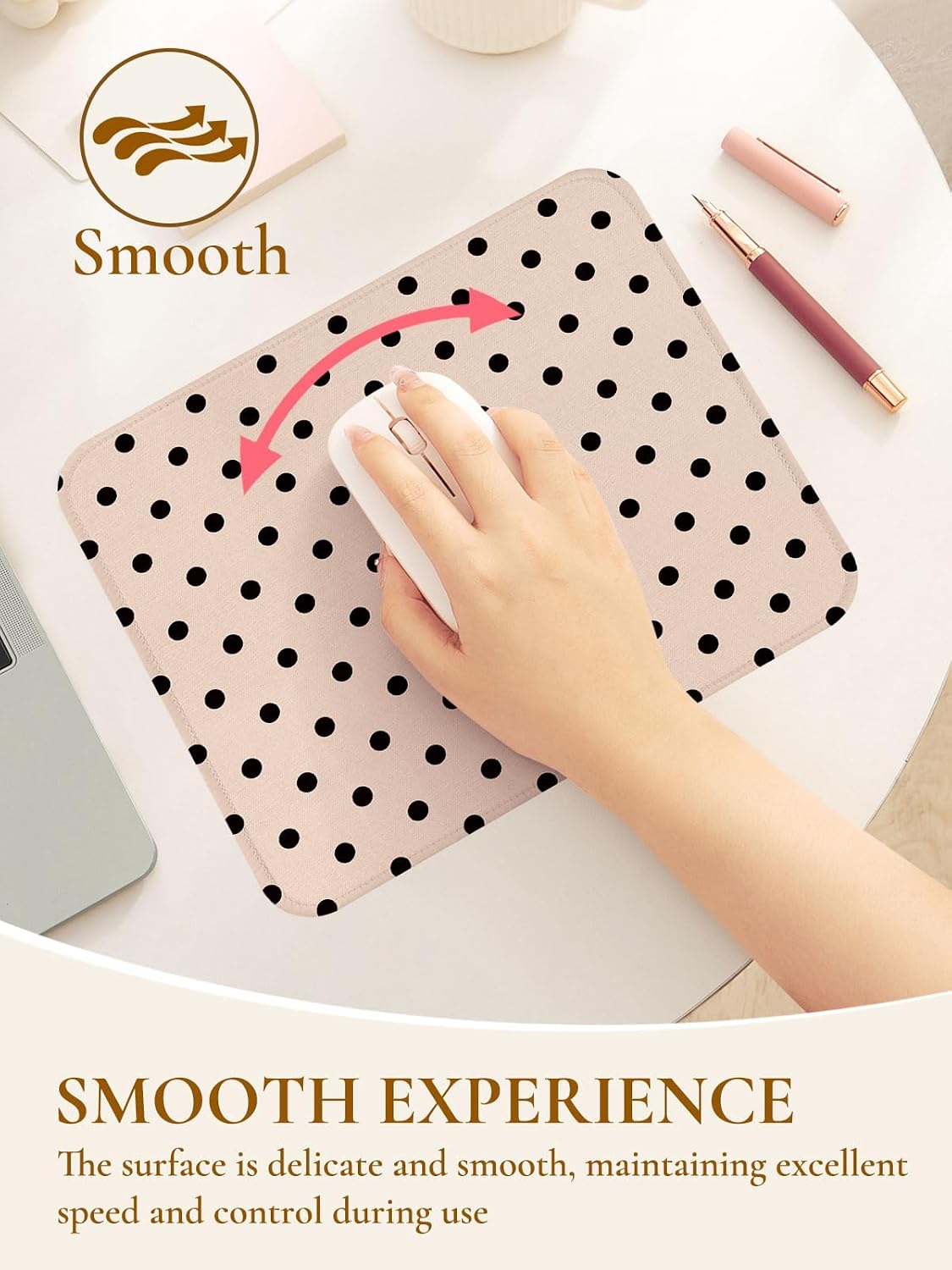 Square Cute Dots Mouse Pad with Stitched Edge, Premium Waterproof Cloth Aesthetic Small Dot Mouse Mat, Non-Slip Rubber Base Funny Mousepad Desk Accessories,Dots Brown image 3
