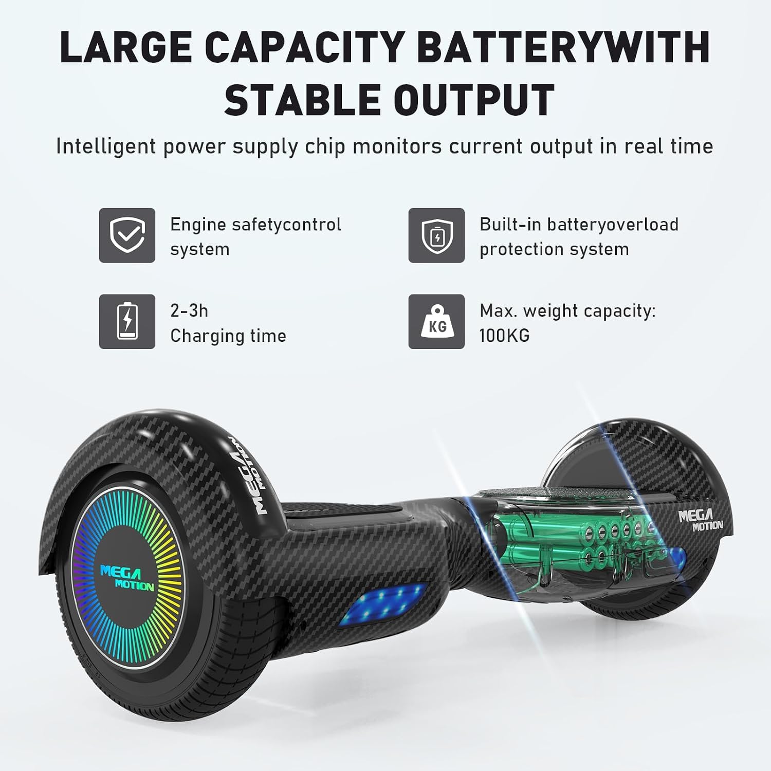 MEGA MOTION Hoverboards avec Hoverkart pour Enfants, Hoverboards à Deux Roues de 6,5 Pouces avec Haut-Parleur Bluetooth, avec Lumières LED, Cadeau pour Enfants