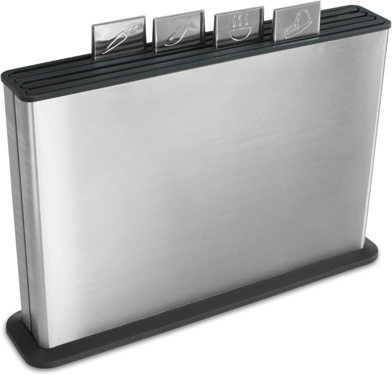 Joseph Joseph Index Plastic Cutting Board Set with Stainless Steel Storage Case Color-Coded Dishwasher-Safe Non-Slip, Large, Steel Black