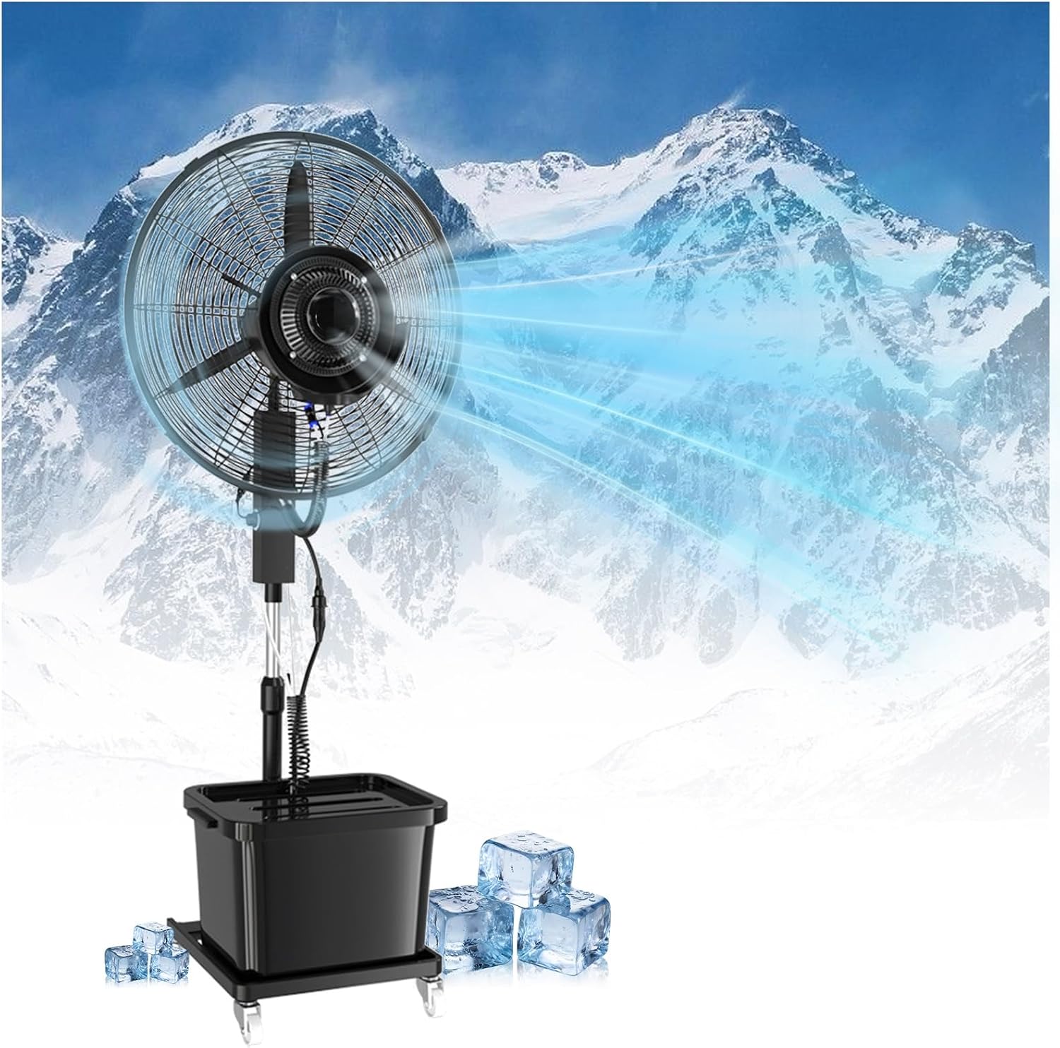 Industrial Quality Made Misting Fan with Water Mist Spray, 3 Speeds, Adjustable Height, Aluminum Blades, Lifting Type, for Patio, Outside Restaurant, Gym, Factory Workshop(750mm/30in)