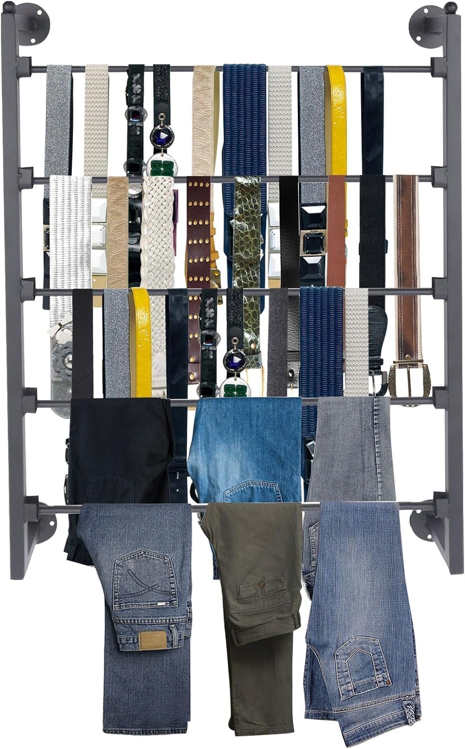 23.6 * 29.5in Wall Mounted Display Rack 5-Layer Tie Scarf Rack Belt Towel Hold Wrapping Paper Ribbon Organizer Clothing Retail Stores Flower Shop Craft Room Florist Hanging Shelving (Black)