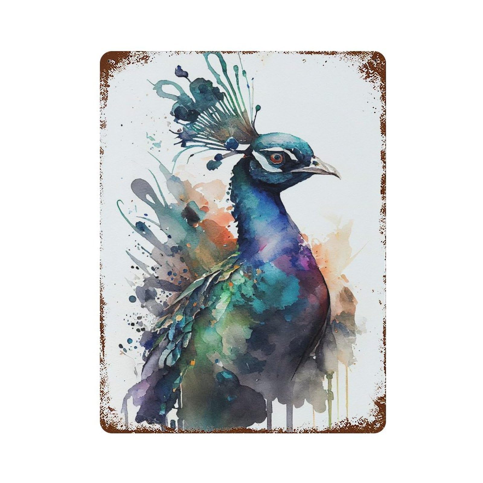 Garage Style Peacock Watercolors Decorative Tin Sign 15.7"x11.8", Rustic Home Decor for Bar And Workshop