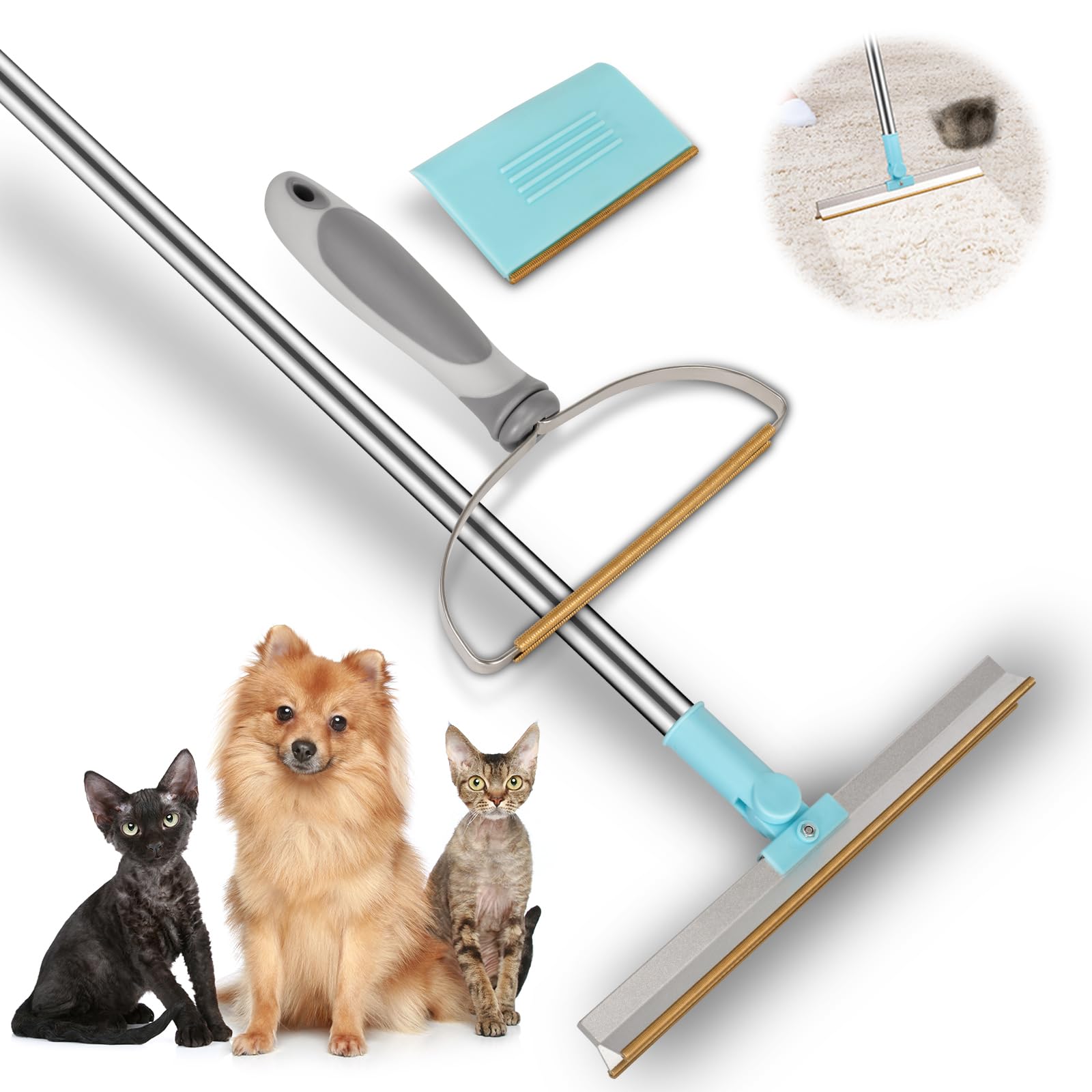 susici Carpet Rake Set for Pet Hair Removal,Adjustable Telescopic Long
