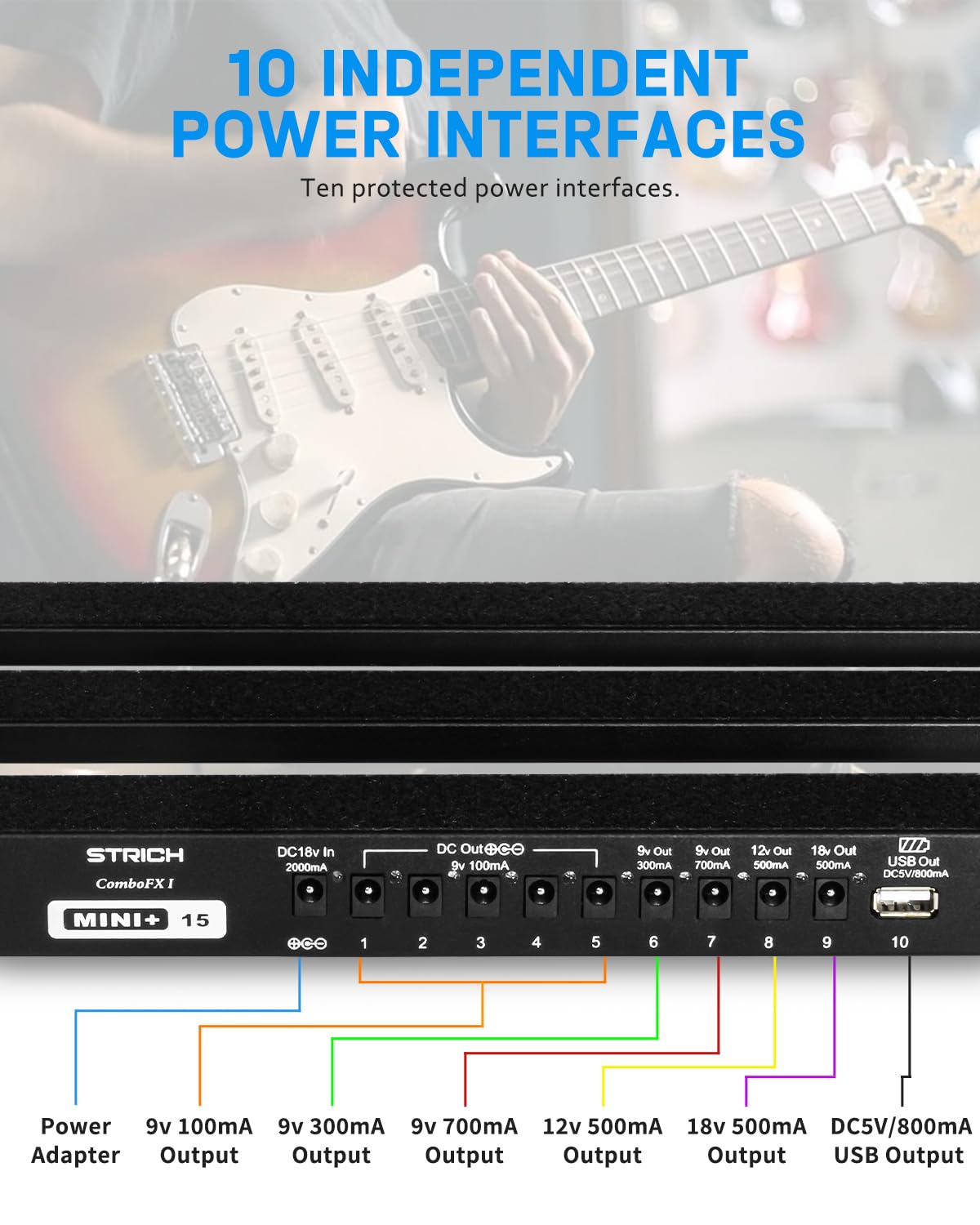 STRICH Pedaliera per chitarra con alimentatore integrato, pedaliera 38,1 x 19,8 cm, in lega di alluminio leggera, pedaliera con cavi per pedali, borsa, strisce a strappo PB-MP15