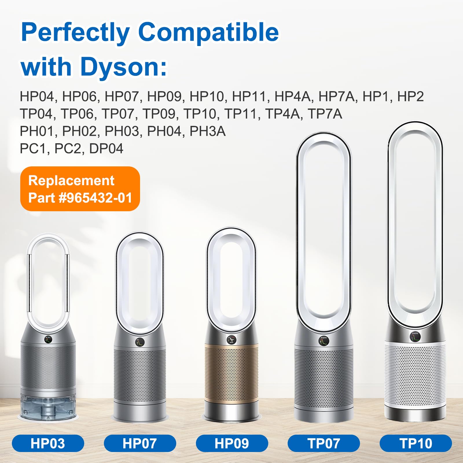 Upgraded 360° Combi 2 in 1 Glass HEPA+Carbon Filter for Dyson HP1 HP2 PC1 PC2 TP04 TP06 TP07 TP09 TP10 TP7A HP04 HP06 HP07 HP09 HP10 HP4A HP7A PH01 PH02 PH03 PH04 PH3A filter replacement, #965432-01 — view 3