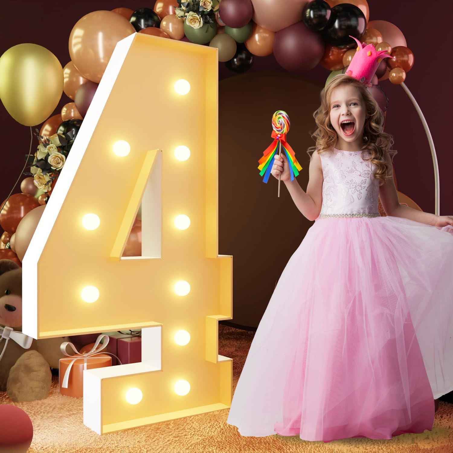 Grand Numéro Lumineux LED 1m for Décoration d'anniversaire, Chapiteau 1, 18, 30 Chiffres Lumineux, Fête Remise Diplôme Décoration Mariage Cadre Prédécoupé, Numéros en Mosaïque(Number 4,White)