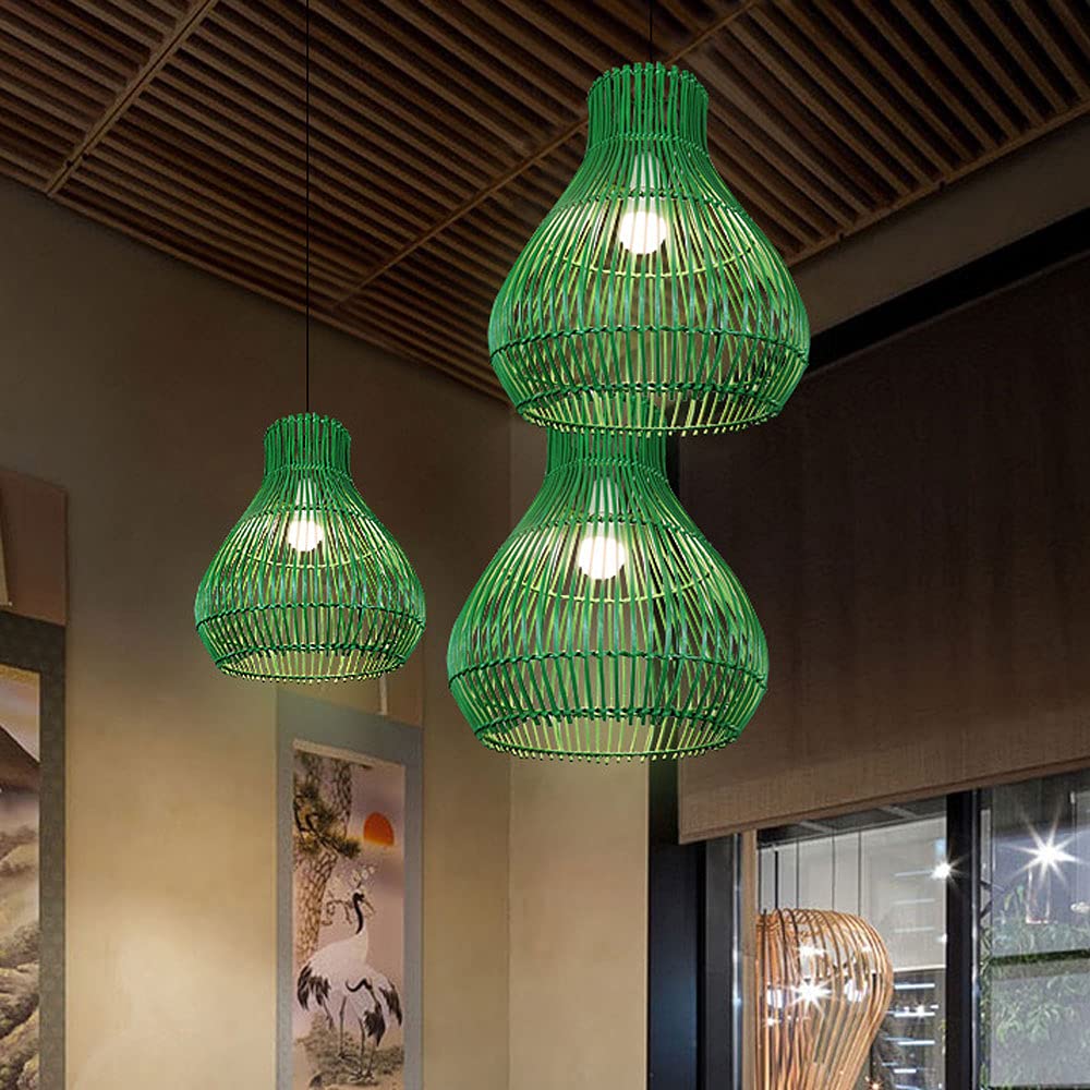 Restaurante nórdico Lámpara Colgante Personalidad Creativa Tejido a Mano Ratán Lámparas de luz Colgantes Sala de Estar Simple Casa de Familia Iluminación de Techo de ratán,Verde