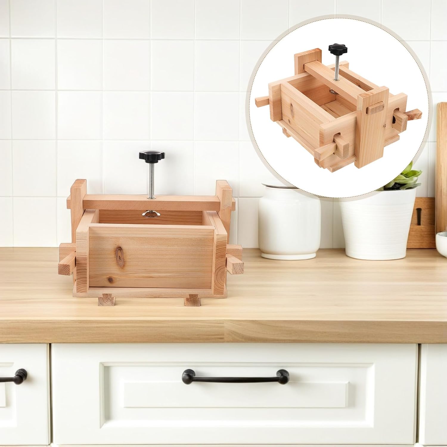 TOYANDONA Tofu Press Mold Box 13x17x9.5cm Wooden Tofu Making Kit with Detachable Frame 3-4 Lbs Commercial and Household Kitchen Use