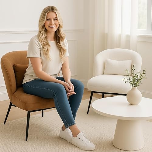 Miniatura 8 de DUOMAY Silla decorativa moderna, silla de ocio tapizada de poliuretano, sofá individual, silla de descanso con almohada lumbar, patas de metal,