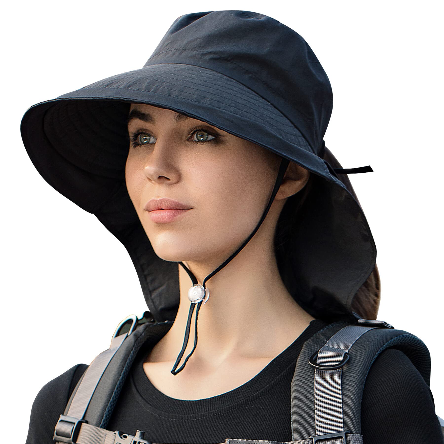 AIEOE Chapeau de Soleil à Large Bord pour Femme Protection UV Casquette avec Trou Queue De Cheval Randonnée Cyclisme Montagne Voyage