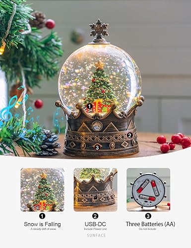 Miniatura 3 de Linterna de globo de nieve de Navidad de 7.5 pulgadas, caja de música con purpurina, USB y decoraciones alimentadas por batería (bolas de nieve de