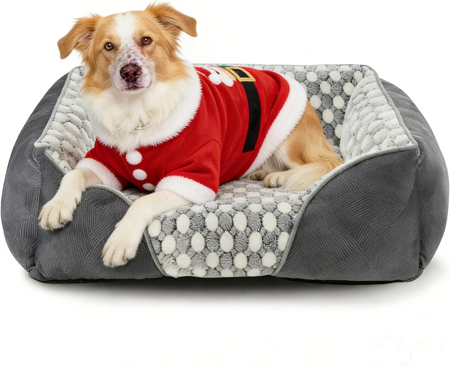 Hundebett für große Hunde, gepunktetes Muster, Flanell-Hundebett, rutschfest, angstlösend, waschbarer Hundekorb für mittelgroße und große Hunde und Katzen, 76 x 61 x 23 cm