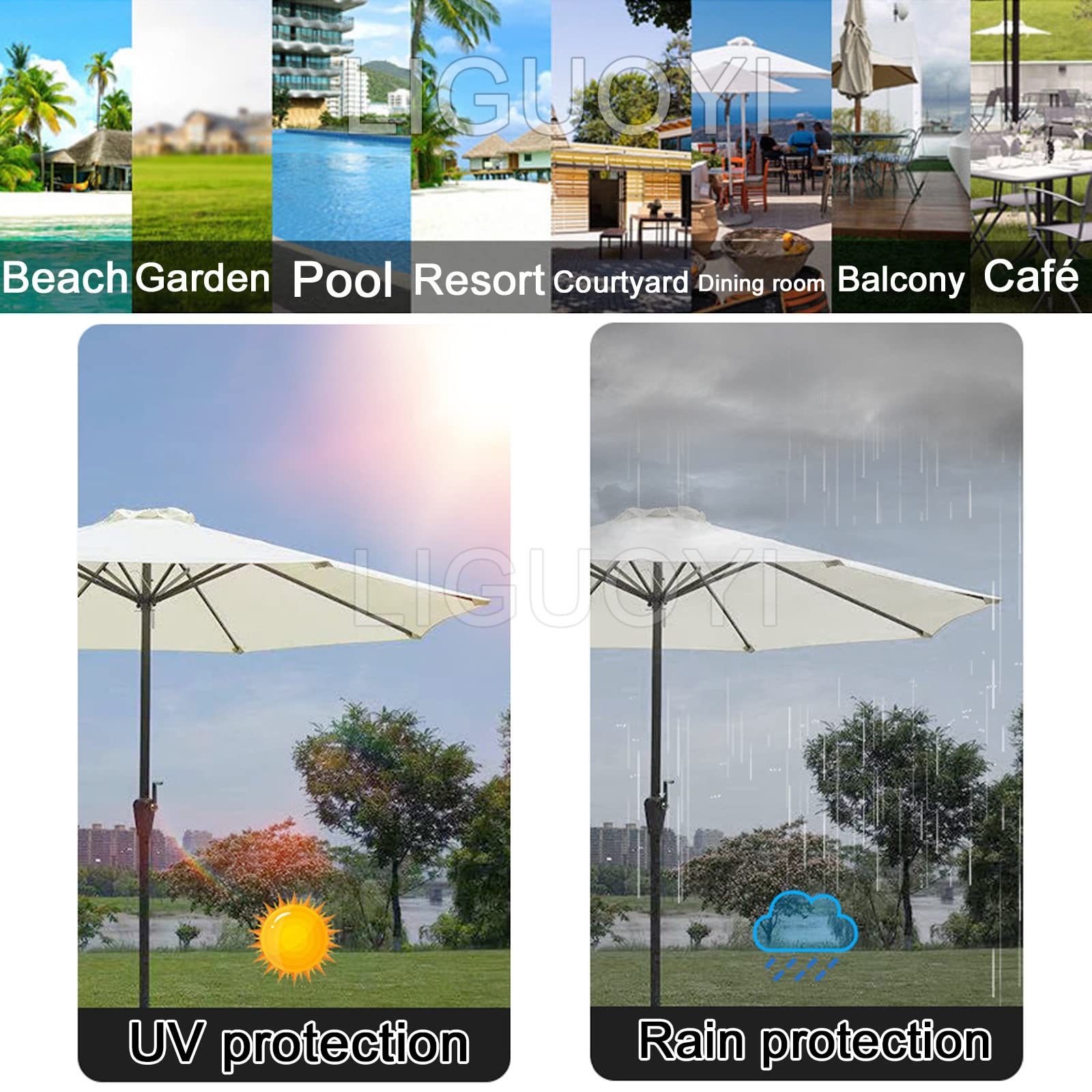 LIGUOYI Ogrodowy parasol przeciwsłoneczny na zewnątrz parasol stołowy 25 cm parasol tarasowy z korbą, 8 solidnych żeber, okrągłe parasole bez podstawy, odporny na prysznic, wielokolorowa ochrona przed słońcem, ZIELONY, 270cm