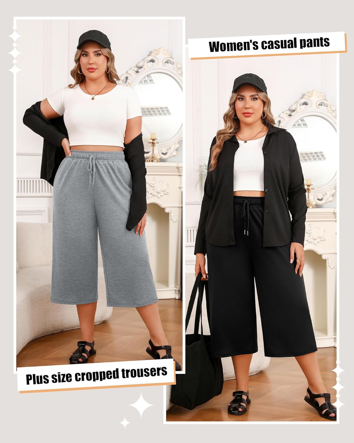 Neer 3 Pack Women's Plus Size Capri Pants, Drawstring Crop Lounge Sweatpants Summer Casual Loose Cropped Pant with Pocket - Image 4