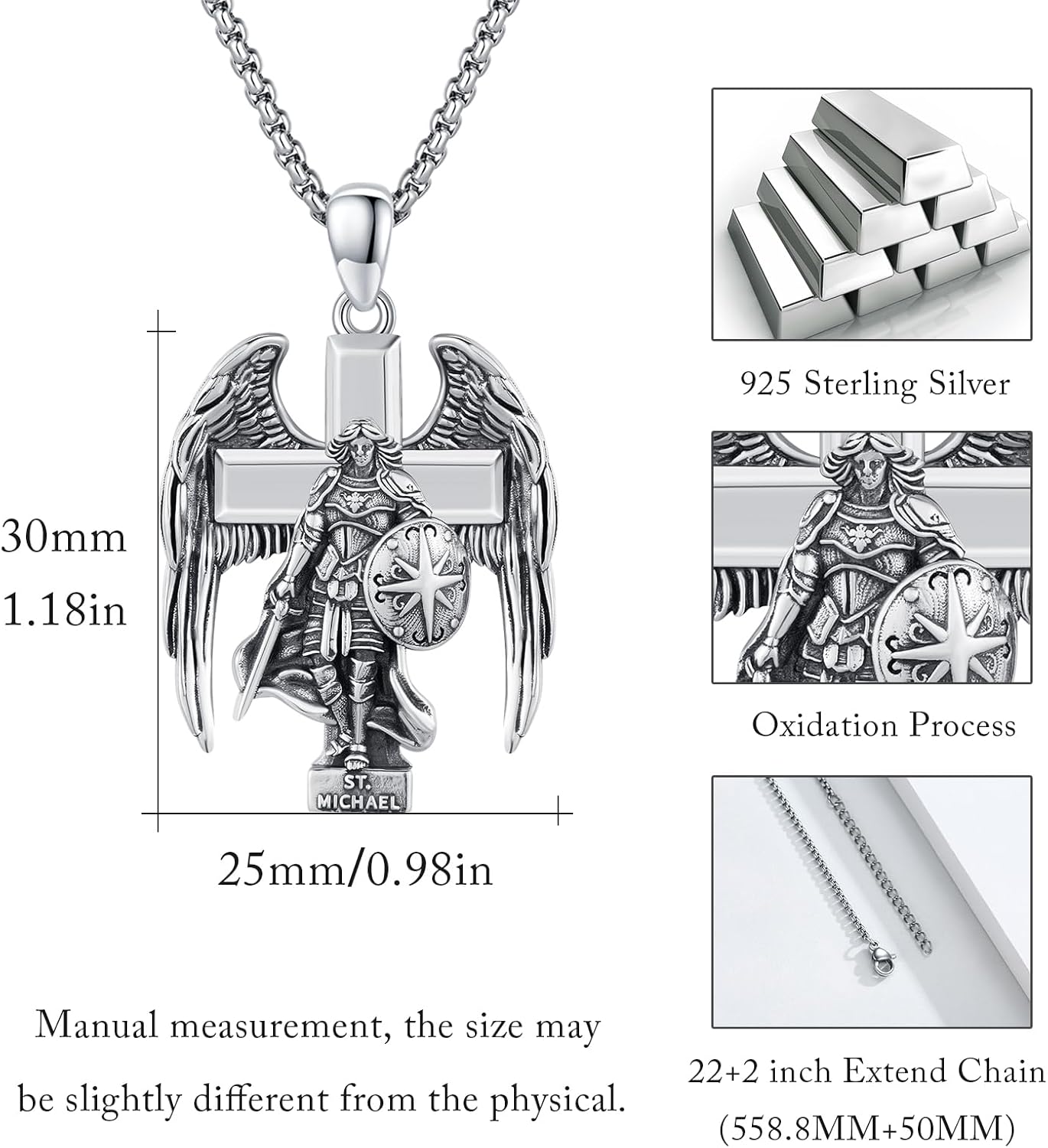 925 Sterling Silver Patron Saint Amulet Protection Pendant Necklace Religion Jewelry for Men Women With 316L Stainless Steel Chain and Gifts Box - Image 5