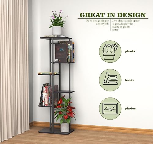 Miniatura 5 de tonchean Soporte para plantas de 6 niveles para interiores, estante esquinero de metal alto para múltiples plantas, estante para plantas para
