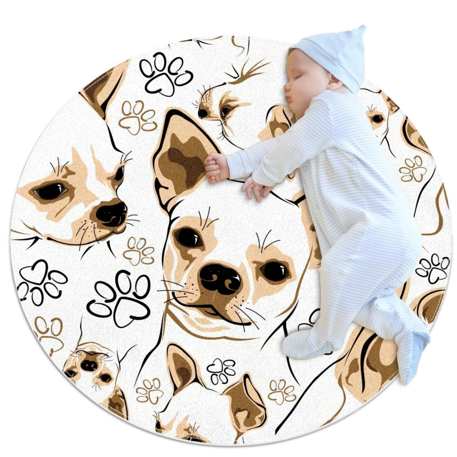 Tapis de salle de bain imprimé chien et camomille rond pour salon et canapé