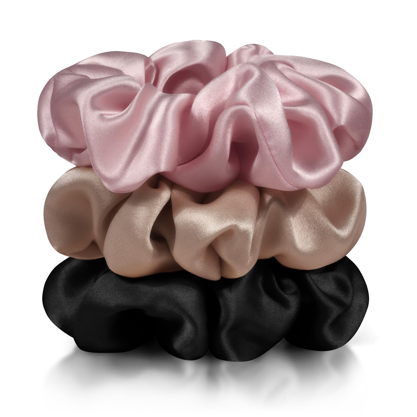 Zenssia Silk Scrunchies for Hair, Mulberry Silk Hair Ties for Women and Girls, No Damage Elastic Ponytail Holders（Black, Light Plum, Coffee）