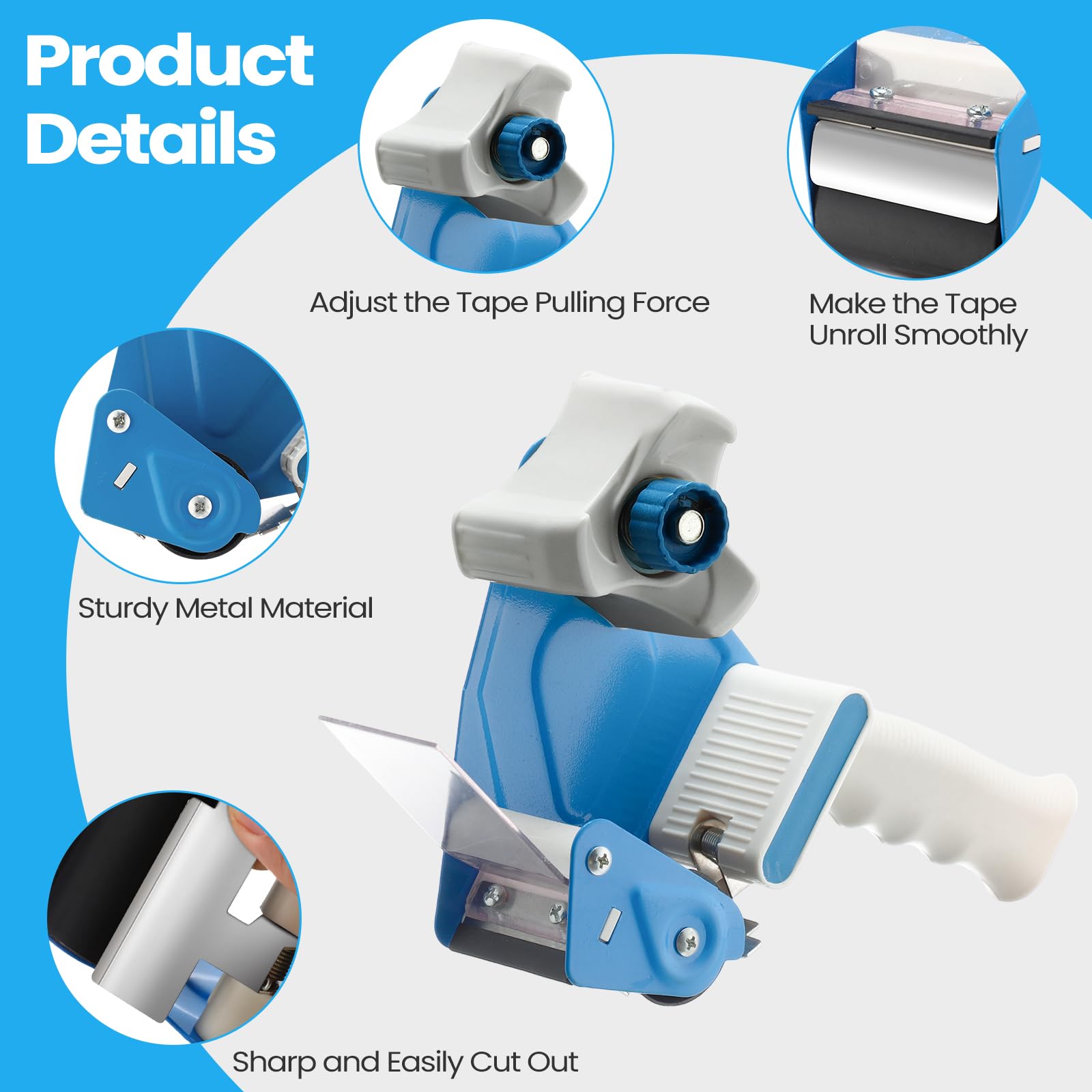 Dunzoom Confezione da 2 dispenser per nastro da imballaggio con 12 rotoli di nastro da imballaggio da 5 cm, dispenser per nastro da imballaggio da 2,7 mm, con dispenser per nastro da imballaggio,