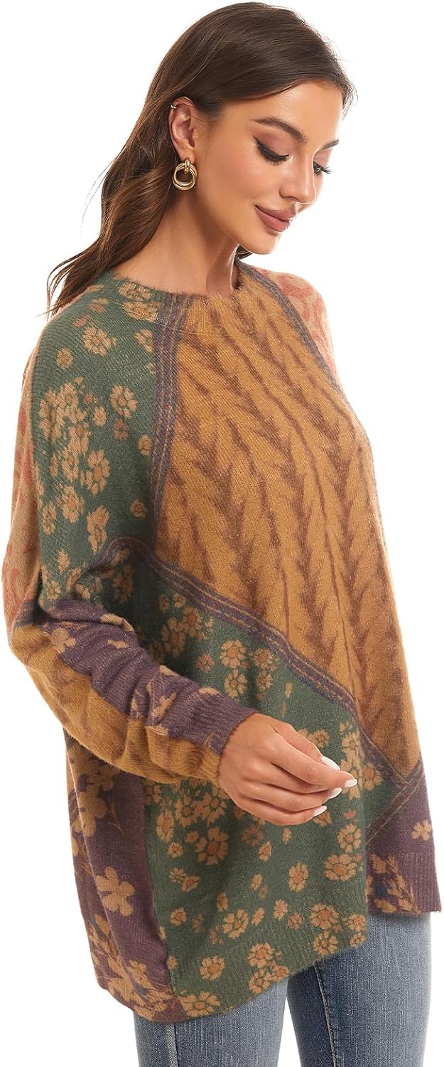 Women's Boho Christmas Sweater, Oversized Long Sleeve Graphic Knit Pullover, Loose Fit Casual Top with Drop Shoulder - Image 9