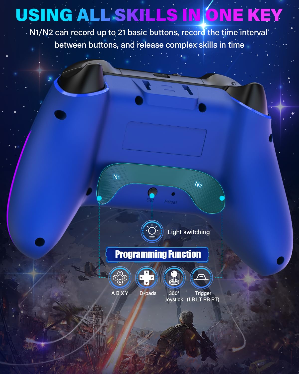 Wireless Switch Controllers for Nintendo Switch/OLED/Lite/Switch 2, 1200mAh Pro Controller with 10 Color LED Lights, Rechargeable Switch Control Gamepad with Turbo, Vibration, 6-Axis Gyro, Wake Up