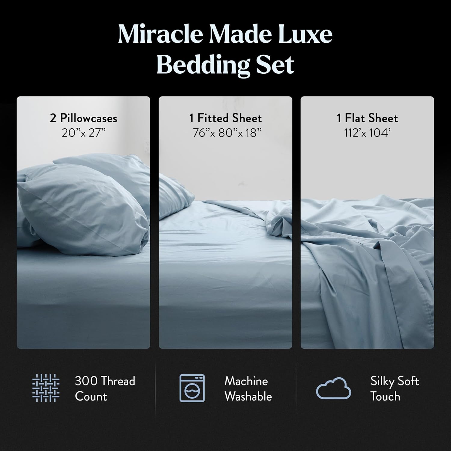 Miracle Made Breathable Cotton Bed Sheets, 4-Piece Set – Silver-Treated, Soft and Cool-to-The-Touch Lightweight Bedding Designed for Hot Sleepers – Cali King Size, Sky Blue - Image 2