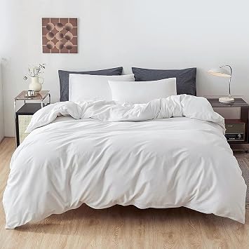 FANSTIVE Duvet Cover Super King Size, 100% Washed Cotton, Linen Like Super Soft and Breathable, 3 Pieces White Duvet Covers, Farmhouse Comforter Cover Set with Zipper Closure (No Comforter)