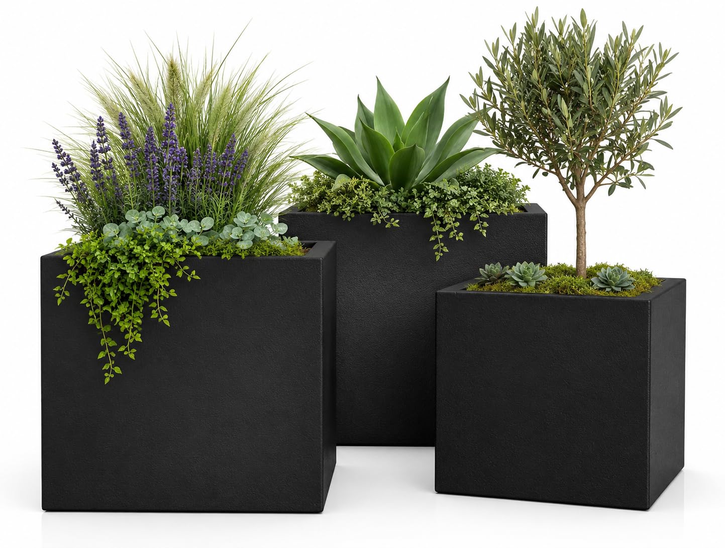 Pflanzwerk® Pflanzkübel Fiberglas Cube Anthrazit 3er-Set 23cm + 28cm + 34cm *Frostbeständig* *UV-Schutz* *Qualitätsware*