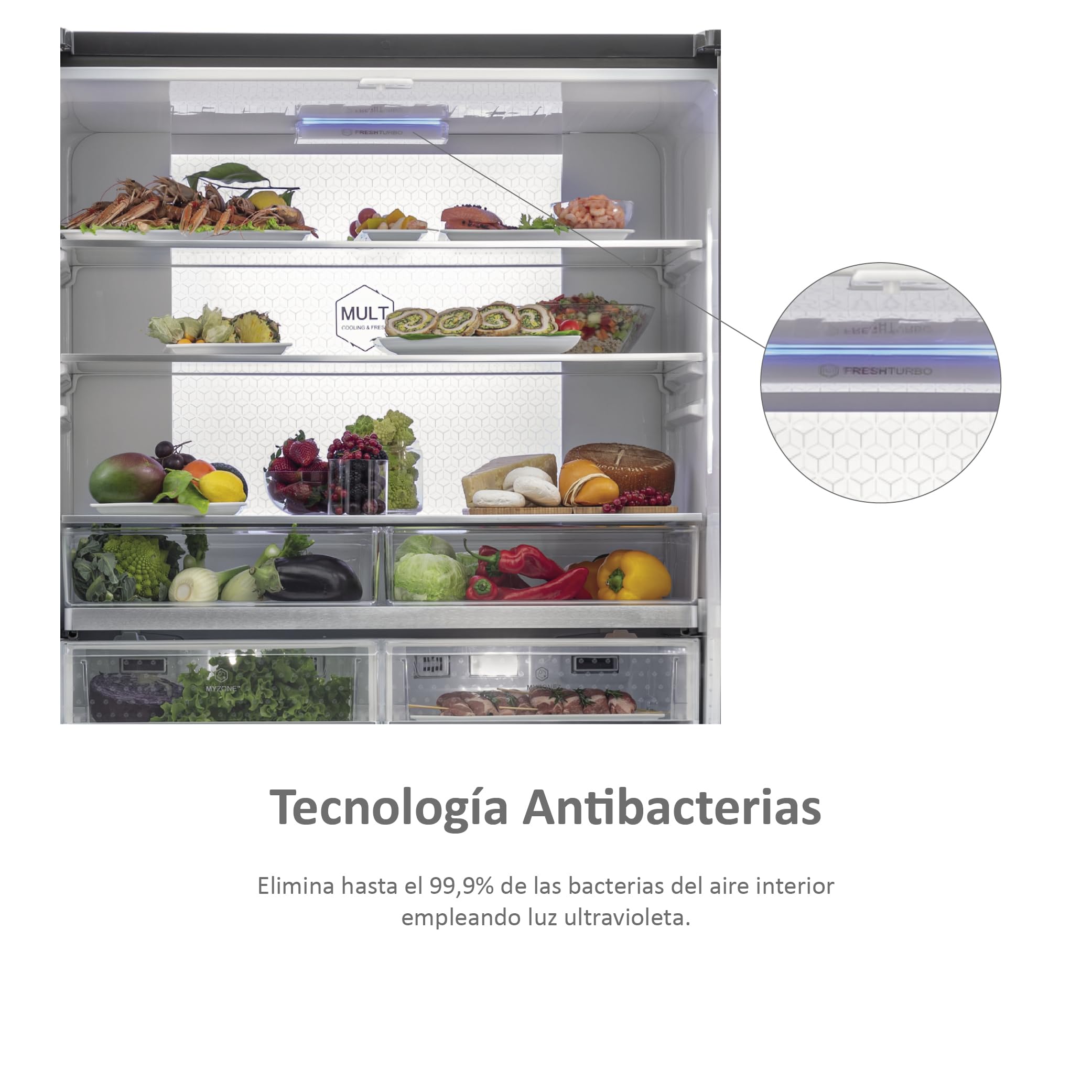 Haier FD 100 Series 7 HB26FSNAAA - Frigorífico, Puerta Francesa, Fabricación de Hielo Automática, Tecnología Antibacterias, Motor Inverter, Ancho 100cm, Capacidad XXL,Total No Frost, Titanium