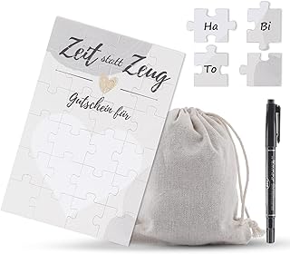 Gutschein Puzzle 24-teilig - Holz Gutscheinkarte Mit Marker und Säckchen - Blanko Zum Selber Ausfüllen - Für Geburtstagskarte, Geschenke, Überraschung