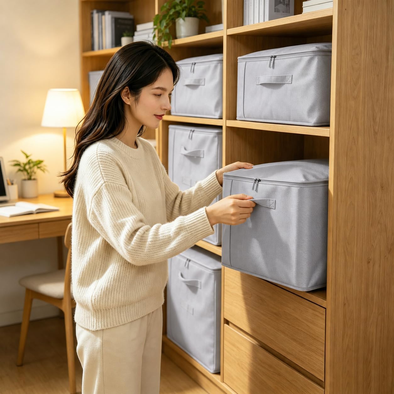 Comforter Storage Bag - Large Capacity Blanket Storage Bags 3-Layer Ultra Space Saving Self Compression Organizer, Washable Compression Bags for Storage Comforter Blanket (Grey-1PCS)