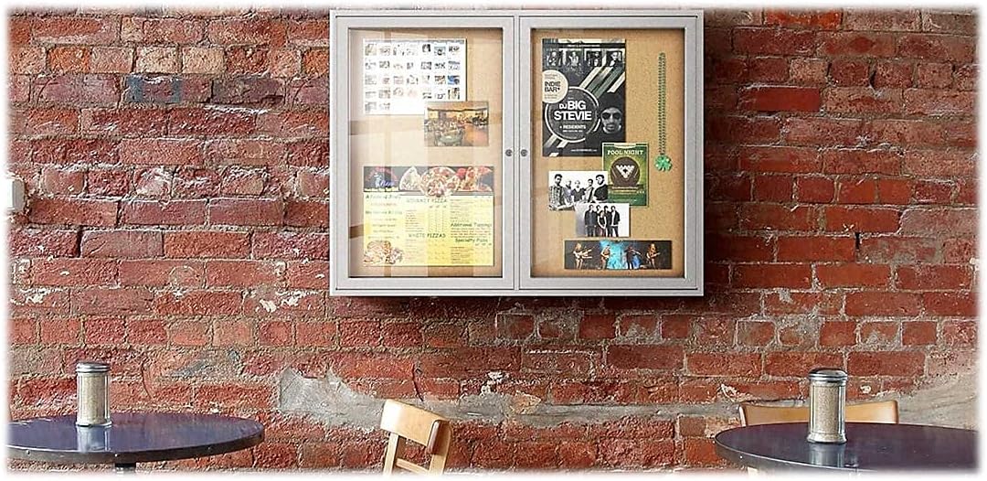 Ghent PA34896K 3 Door Enclosed Natural Cork Bulletin Board with Satin Frame 4-Ft H x 8-Ft W