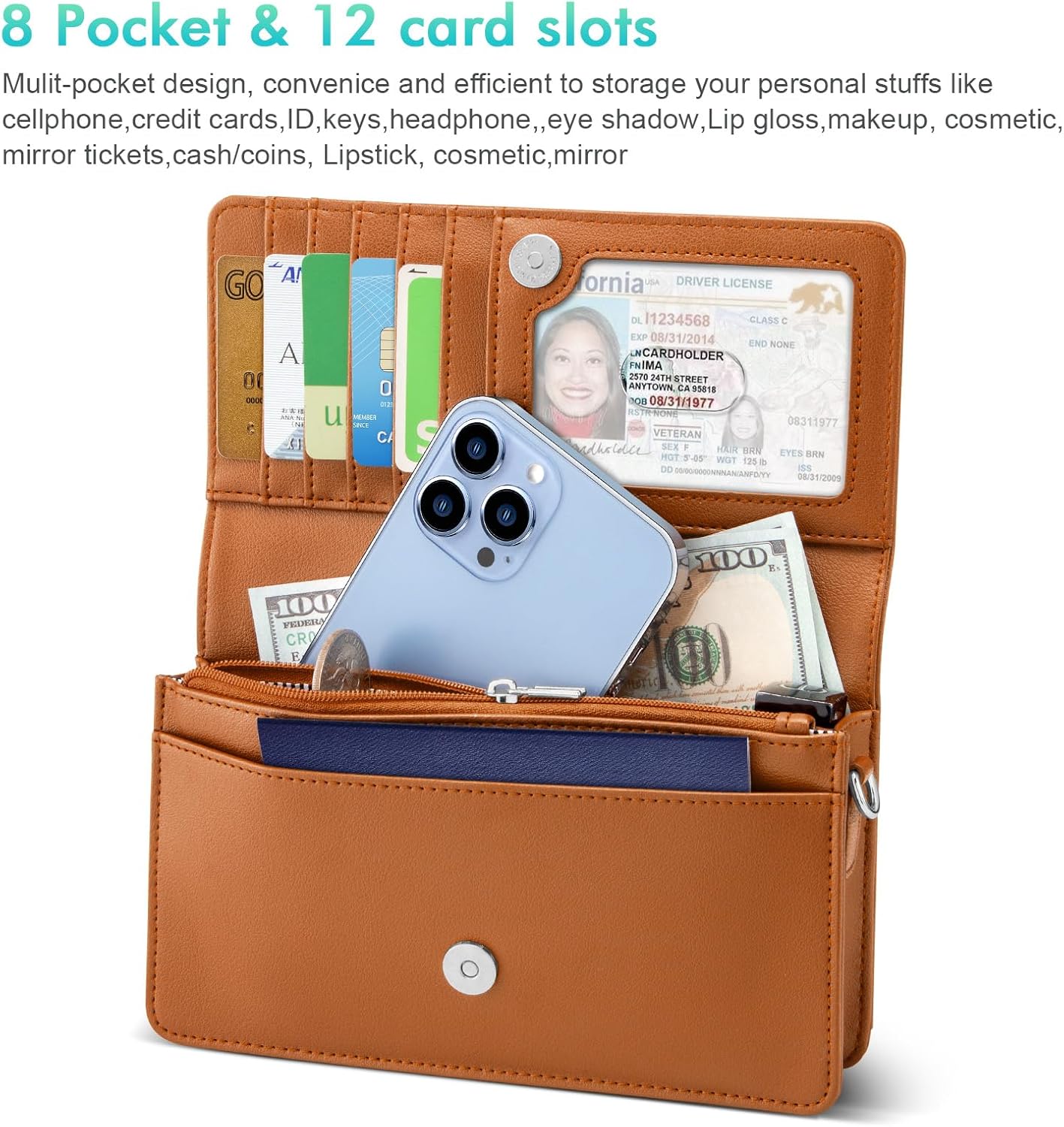 nuoku Women Small Crossbody Bag Cellphone Purse Wallet with RFID Card Slots 2 Straps - Image 5