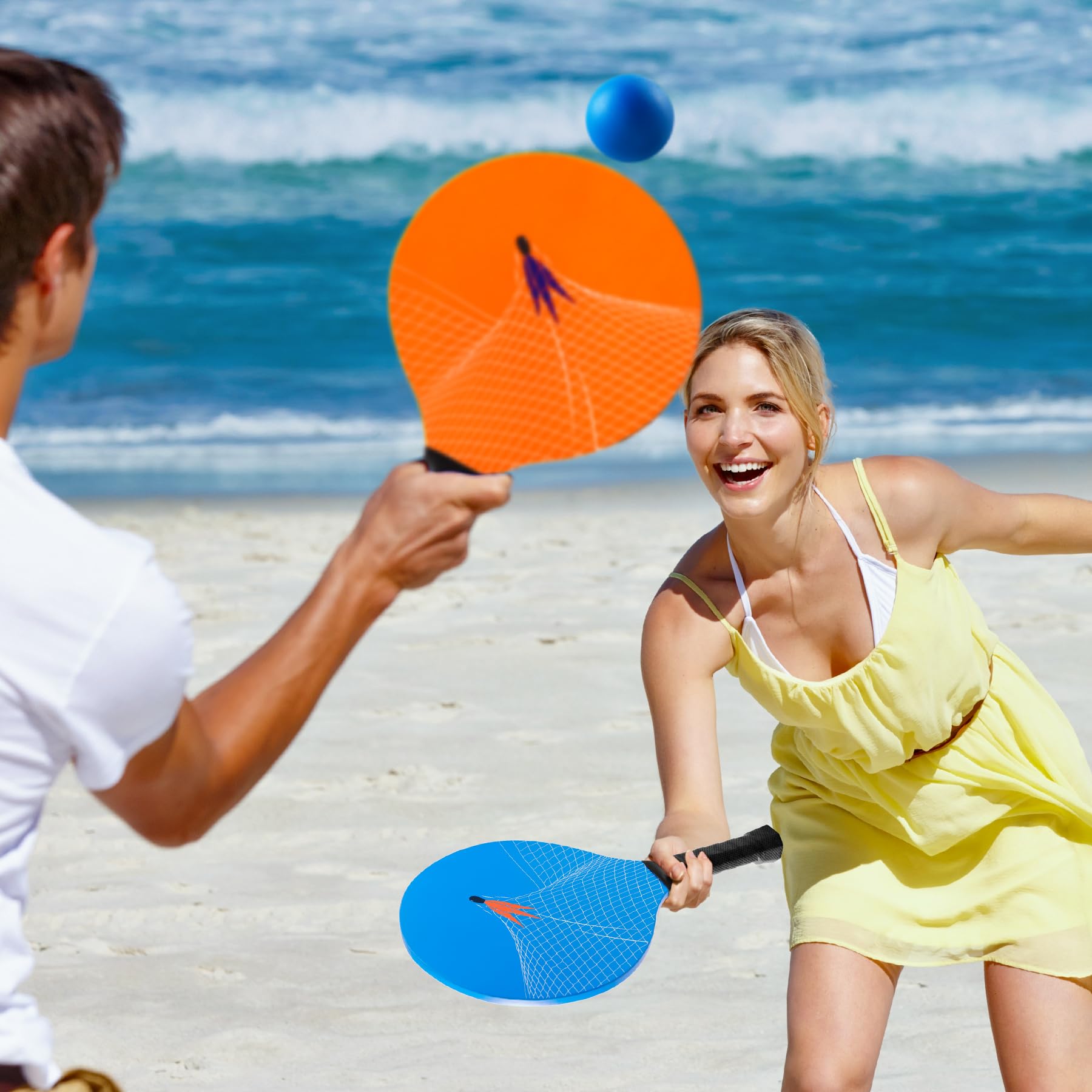 U&C Planet Beachball Set Paddle Ball Strandschlägerset aus Holz für Kinder Familie Garten Strand Party