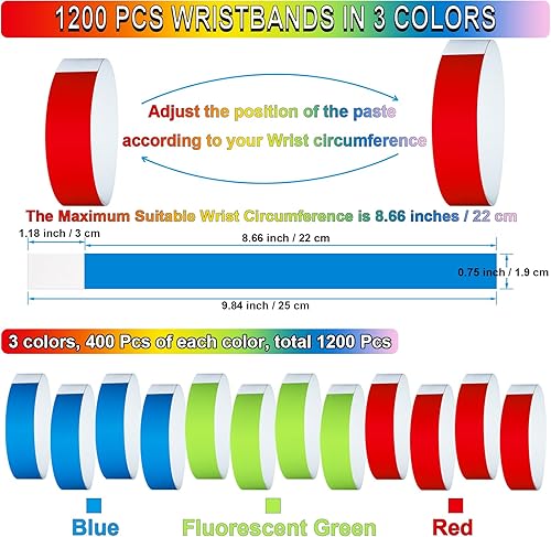 Miniatura 2 de 1200 pulseras de papel de plástico para eventos, color neón, pulseras de identificación de conciertos, pulseras de papel, pulseras de mano para