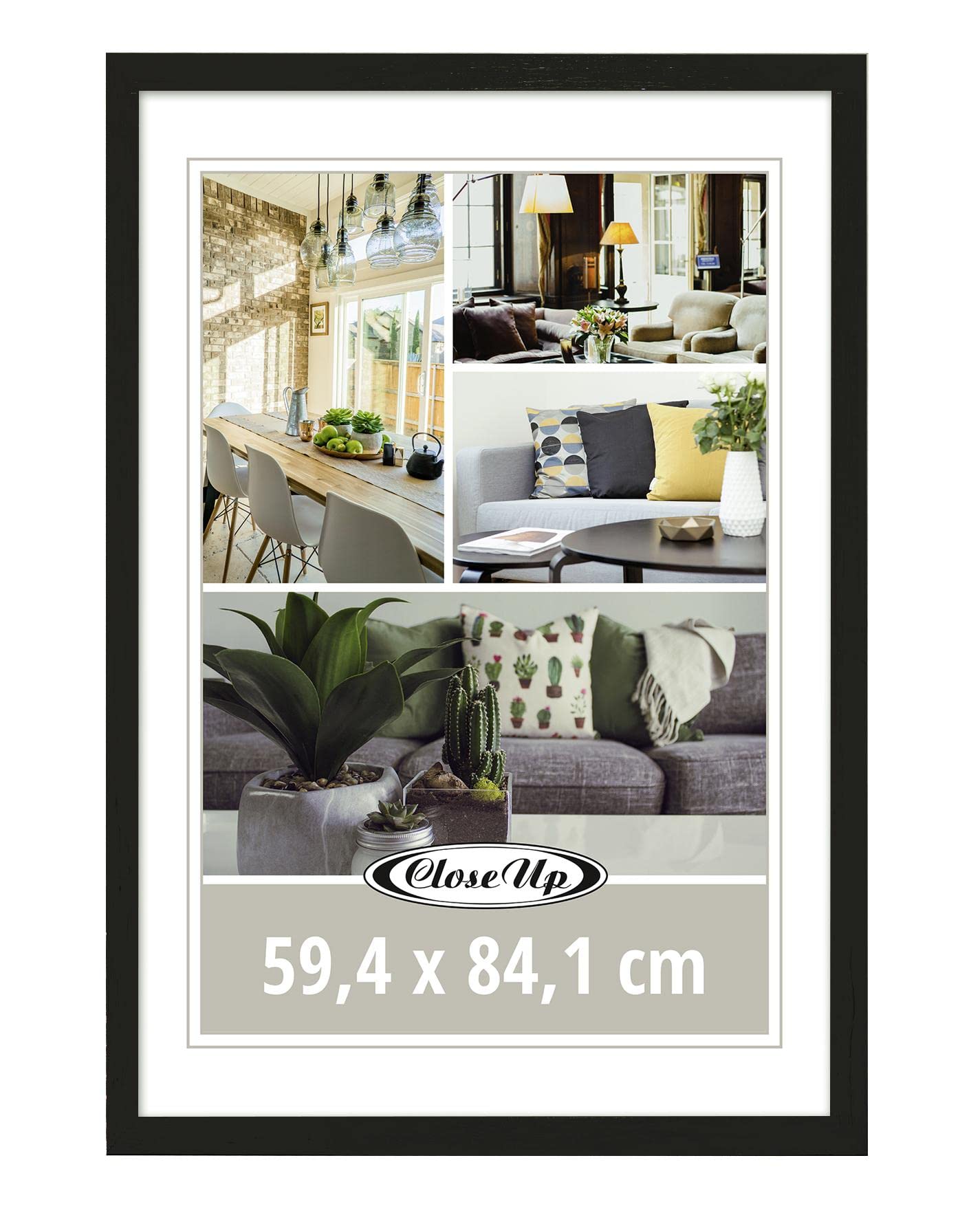 Close Up Posterrahmen DIN A1 3er Set | Bilderrahmen 59,4 x 84,1 cm schwarz | Holzdekor Rahmen mit bruchsicherer PVC-Scheibe | Für Poster & Kunstdrucke