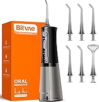 Bitvae Cordless Water Dental Flosser: 3 Modes, 5 Intensities, IPX7 Waterproof, 260ml Tank, 40-Day Battery, 360° Rotating Tips - Black